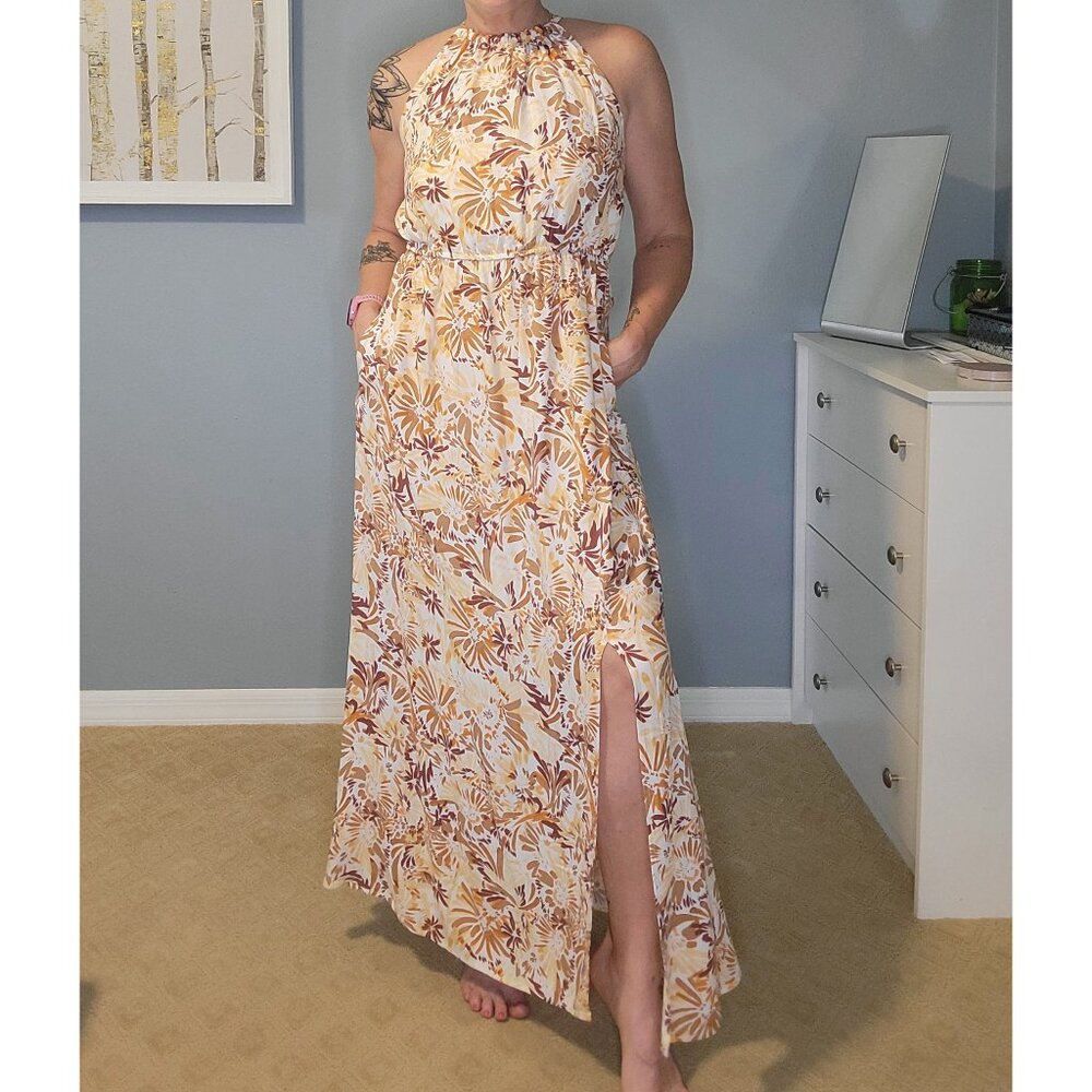 JOIE Halter Maxi Dress Side Slit Burnt Orange L